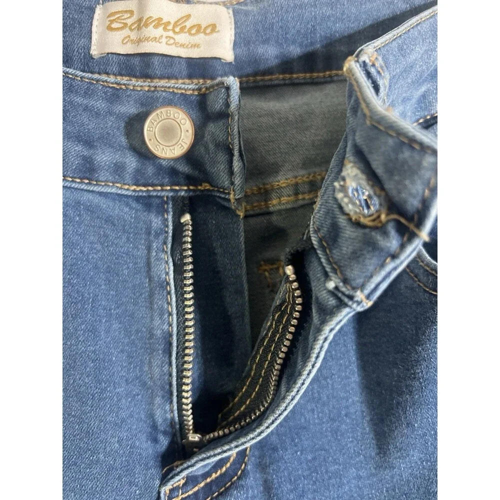 Bamboo Women's Denim 9 Floral Embroidery Bell Bottom Jeans Boho Festival